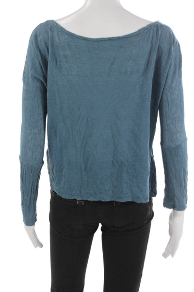 Joie Womens Basic Cotton Boat Neck Long Sleeve T-Shirt Blue Size XS