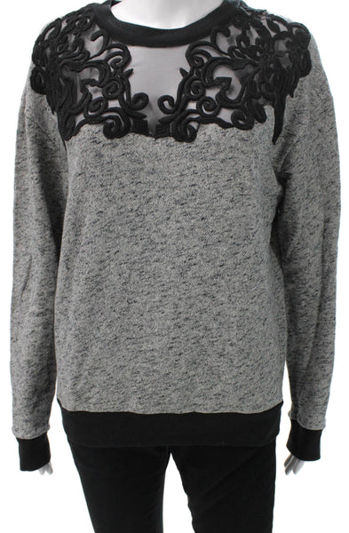 Bitte Kai Rand Women Full Zip Sweater Black Geometric Cotton Round Neck Size L