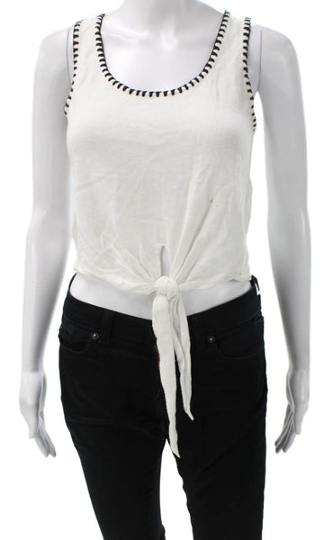Alice + Olivia Women Cropped Tank White Cotton Blend Sleeveless Neck Size S