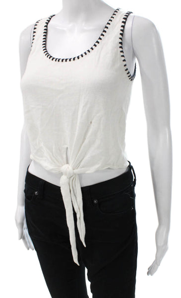 Alice + Olivia Women Cropped Tank White Cotton Blend Sleeveless Neck Size S