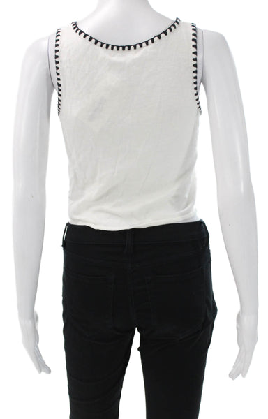 Alice + Olivia Women Cropped Tank White Cotton Blend Sleeveless Neck Size S