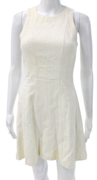 Theory Womens Fit & Flare Dress Ivory Sleeveless Round Neck Cotton Size 0