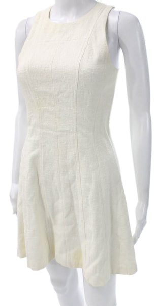 Theory Womens Fit & Flare Dress Ivory Sleeveless Round Neck Cotton Size 0