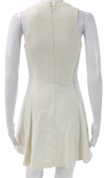 Theory Womens Fit & Flare Dress Ivory Sleeveless Round Neck Cotton Size 0