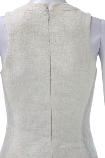 Theory Womens Fit & Flare Dress Ivory Sleeveless Round Neck Cotton Size 0