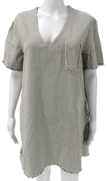 T Alexander Wang Women White Striped V Neck Short Sleeve T Shirt Dress Size 10