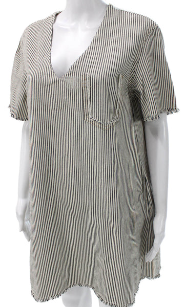 T Alexander Wang Women White Striped V Neck Short Sleeve T Shirt Dress Size 10