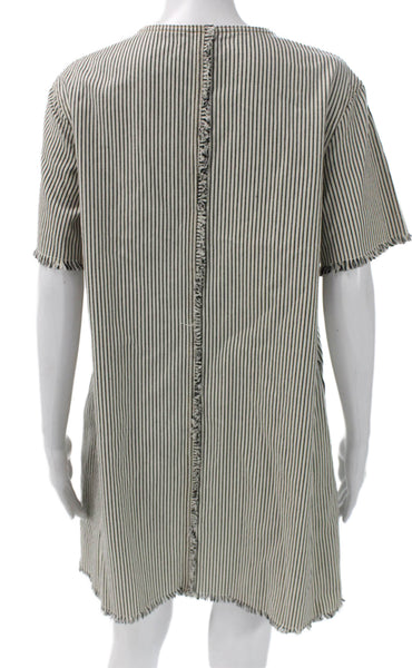 T Alexander Wang Women White Striped V Neck Short Sleeve T Shirt Dress Size 10