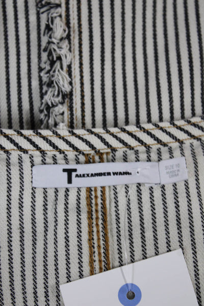 T Alexander Wang Women White Striped V Neck Short Sleeve T Shirt Dress Size 10