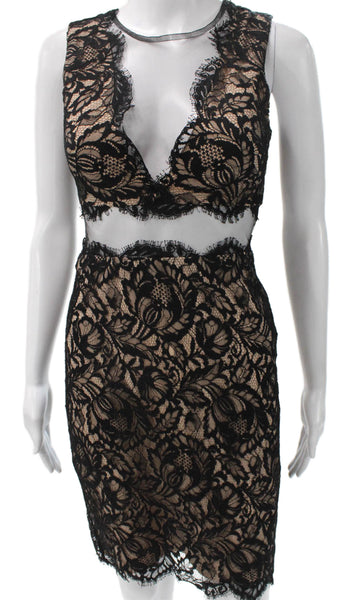 white christmas dresses Nicole Miller Collection Women Black Floral Bodycon V-Neck Knee Dress