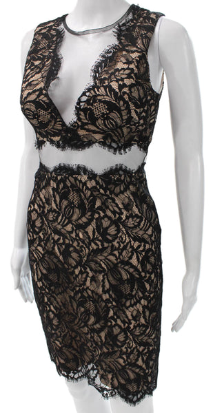 Nicole Miller Collection Women Black Floral Bodycon V-Neck Knee Dress Size 2