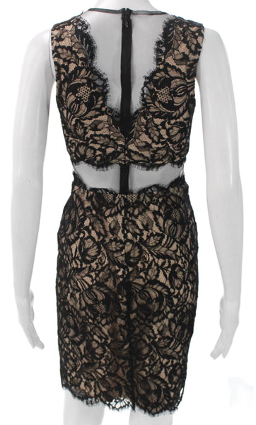 Nicole Miller Collection Women Black Floral Bodycon V-Neck Knee Dress Size 2