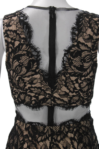 Nicole Miller Collection Women Black Floral Bodycon V-Neck Knee Dress Size 2