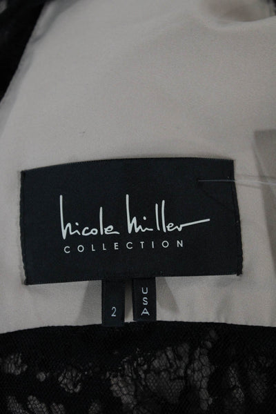 Nicole Miller Collection Women Black Floral Bodycon V-Neck Knee Dress Size 2
