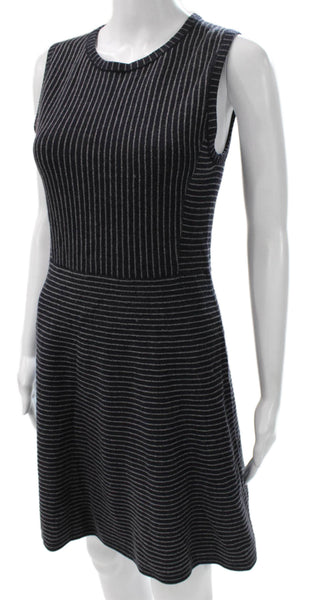 Theory Womens Fit & Flare Black Wool Striped Knee Dress Size S