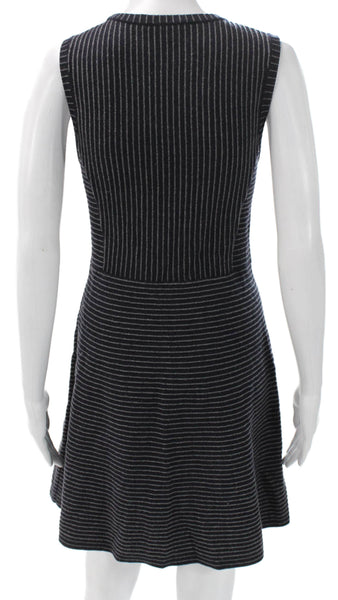 Theory Womens Fit & Flare Black Wool Striped Knee Dress Size S