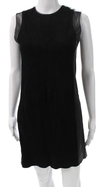 Vince Womens Shift Dress Black Suede Sleeveless Zip Round Neck Size 0