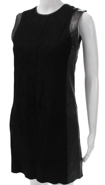 Vince Womens Shift Dress Black Suede Sleeveless Zip Round Neck Size 0
