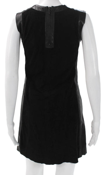 Vince Womens Shift Dress Black Suede Sleeveless Zip Round Neck Size 0