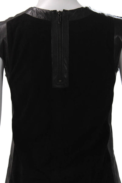 Vince Womens Shift Dress Black Suede Sleeveless Zip Round Neck Size 0