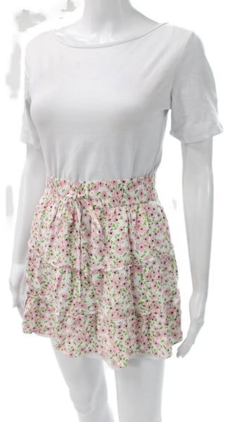 Alice + Olivia Womens A-Line Mini Skirt White Viscose Floral Drawstring Size 2