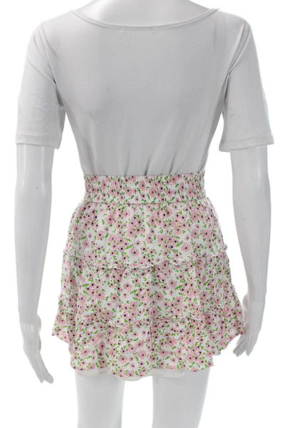 Alice + Olivia Womens A-Line Mini Skirt White Viscose Floral Drawstring Size 2