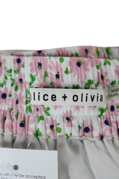 Alice + Olivia Womens A-Line Mini Skirt White Viscose Floral Drawstring Size 2