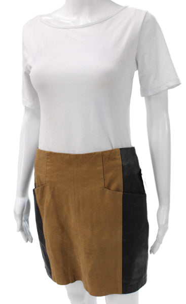 Nanette Lepore Women Leather Straight Pencil Skirt Brown Zip Mini Size 6