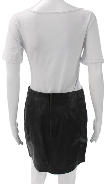 Nanette Lepore Women Leather Straight Pencil Skirt Brown Zip Mini Size 6