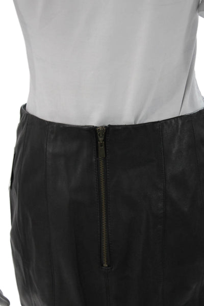 Nanette Lepore Women Leather Straight Pencil Skirt Brown Zip Mini Size 6