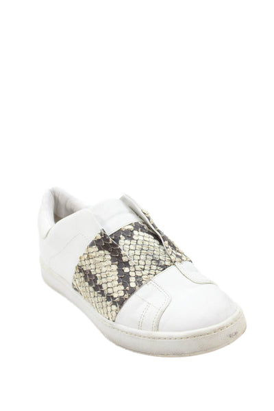 Vince Womens Embossed Snakes Skin Slip On Sneakers Shoes White Brown Size 5.5M