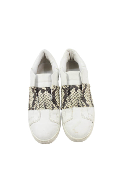 Vince Womens Embossed Snakes Skin Slip On Sneakers Shoes White Brown Size 5.5M