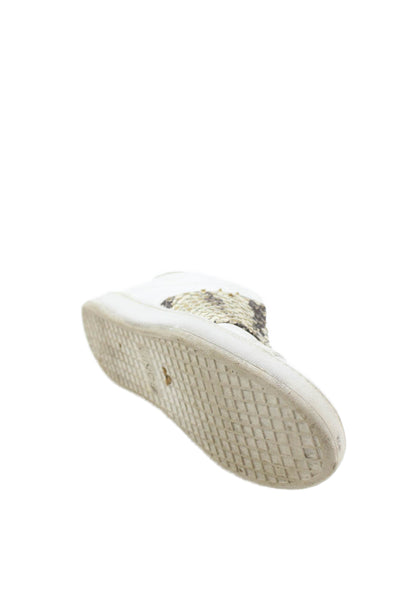 Vince Womens Embossed Snakes Skin Slip On Sneakers Shoes White Brown Size 5.5M