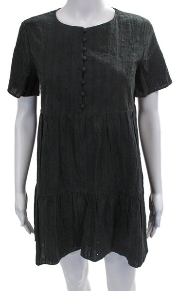 Madewell Womens Trapeze Swing Dress Black Cotton Short Sleeve Button Size XS