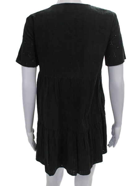 Madewell Womens Trapeze Swing Dress Black Cotton Short Sleeve Button Size XS