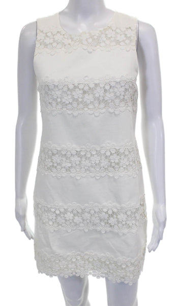 J Crew Women Shift Dress White Cotton Sleeveless Round Neck Floral Short Size 0