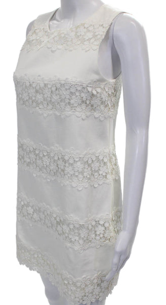 J Crew Women Shift Dress White Cotton Sleeveless Round Neck Floral Short Size 0