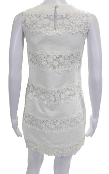 J Crew Women Shift Dress White Cotton Sleeveless Round Neck Floral Short Size 0