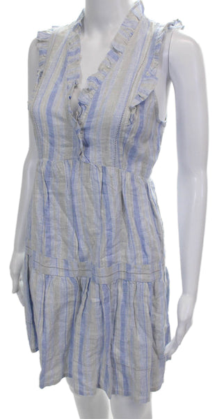 Vineyard Vines Women Sundress Blue Striped Linen V-Neck Mid-Calf Size XS