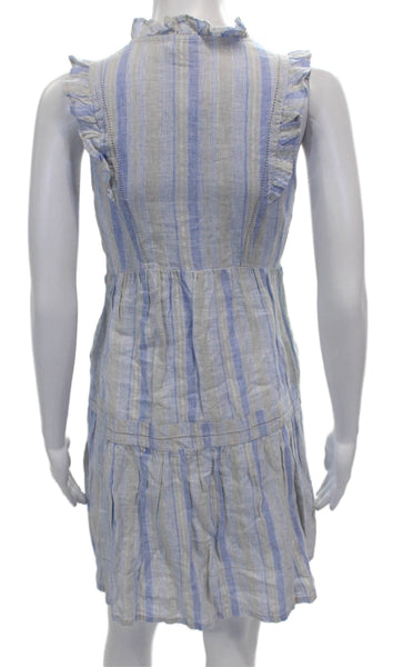 Vineyard Vines Women Sundress Blue Striped Linen V-Neck Mid-Calf Size XS
