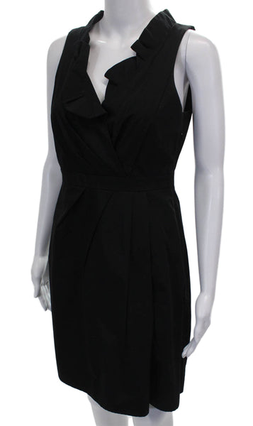 J Crew Women Sheath Dress Black Sleeveless V Neck Cotton Zip Size 6P