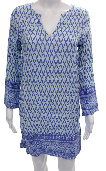 Vineyard Vines Womens Blue Geometric V Neck Long Sleeve Shift Dress Size XS