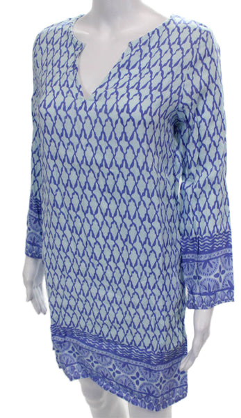 Vineyard Vines Womens Blue Geometric V Neck Long Sleeve Shift Dress Size XS