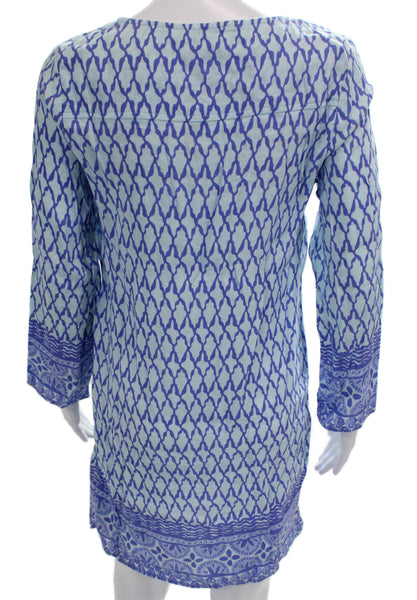 Vineyard Vines Womens Blue Geometric V Neck Long Sleeve Shift Dress Size XS