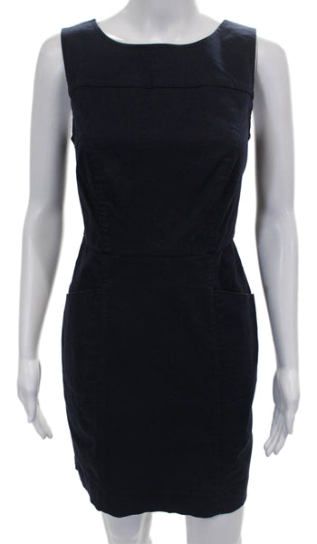 Boden Womens Sheath Dress Blue Cotton Sleeveless Round Neck Short Zip Size 4P