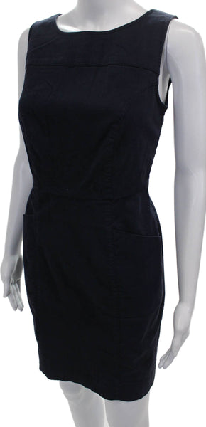 Boden Womens Sheath Dress Blue Cotton Sleeveless Round Neck Short Zip Size 4P