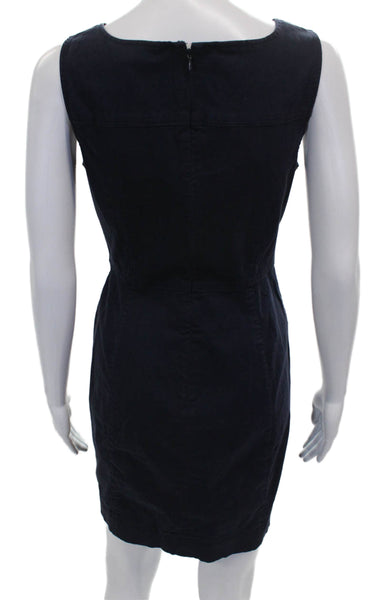 Boden Womens Sheath Dress Blue Cotton Sleeveless Round Neck Short Zip Size 4P