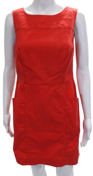 Boden Women Red Sheath Dress Cotton Sleeveless Round Neck Zip Short Size 4