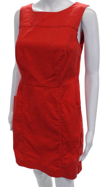 Boden Women Red Sheath Dress Cotton Sleeveless Round Neck Zip Short Size 4