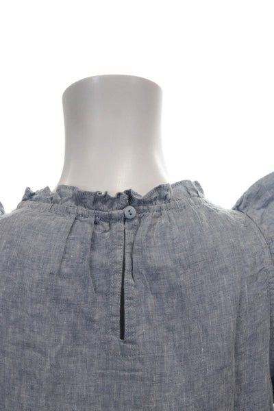 Lake Women Trapeze Swing Dress Blue Linen Round Neck Short Sleeve Size XS